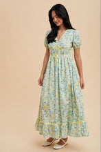 Lemongrass Multi Bow Detail Floral Contrast Puff Dress