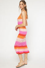 Orange Combo Colorblock Crochet Mermaid Hem Midi Dress