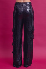 Black Sequin Cargo Pants With Pockets