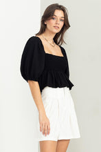 Black Good Vibes Smocked Peplum Top