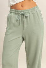 Sage Green Elastic Waist Wide-leg Pants