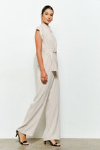 Cream High Neck Draped Waist Cap Sleeve Jumpsuit