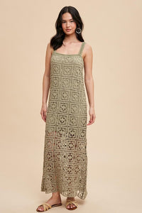 Dusty Olive Cotton Crochet Maxi Tank Dress