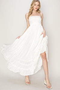 White Backless Halter Maxi Dress