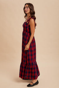 Red Tartan Cotton Maxi Dress