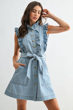 Lt Sleeveless Denim Dress With Ruffle Details
