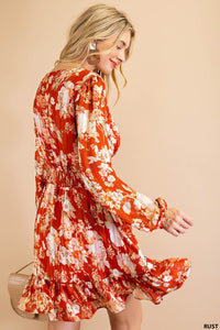 Rust Soft Luxe Jacquard Stripe Flower Printed Smocked W