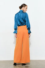 Teal Chic Satin Ruffled Jeweled Bell Sleeves Blouse Top