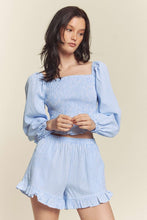 Blue Gingham Smocked Top With Shorts Set