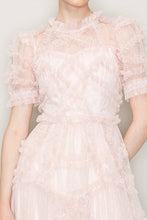 Blush Short Sleeves Dotted Tulle Ruffle Maxi Dress