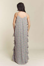 Sage Combo Floral Rufflr Spaghetti Strap Maxi Dress