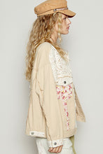 Cream Vintage Washed Lace Floral Patches Denim Jacket