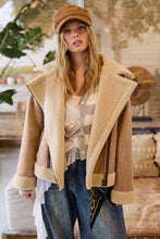 Taupe Contrast Detail Faux Fur Moto Jacket