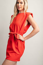 Red Round Neck Shoulder Pad Mini Dress