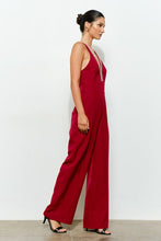 Burgundy Crystal Trim Deep V Cross Back Jumpsuit