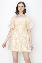 Oatmeal Square Neck Short Puff Sleeve Dots Jacquard Mini Dress