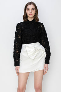 Black Long Sleeves Floral Lace Shirt Top