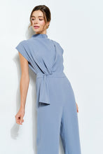 Cornflower Blue High Neck Draped Waist Cap Sleeve Jumpsuit