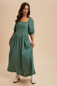 Evergreen Cotton Square Neck Maxi Dress