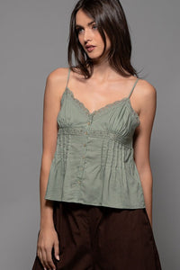 Mint Green Romantic Lace Trim Woven Tank Top