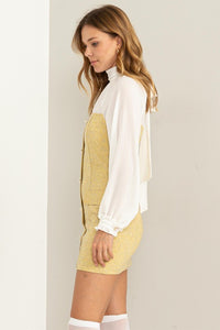 Yellow Sheer Elegance Tie-Back Mixed Media Dress