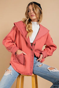 Rose Slouchy Soft - Brushed Fabric Outseam Button Front