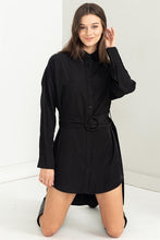 Black Easy Win Button-Up Belted Shirt Dress