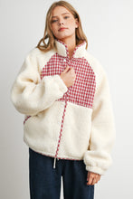 Ivory Multi Quilted Plaid Sherpa Fleece Snap Jacket