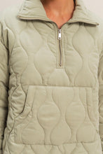 Sage Green Quilted Half Zip High Neck Pullover