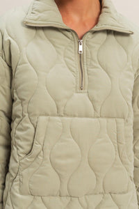 Sage Green Quilted Half Zip High Neck Pullover