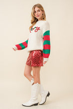 Ivory Merry Letter Stripe Trim Oversize Sweater