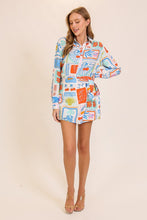 White/Blue Mon Cheri Airflow Print Romper