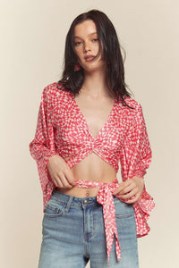 Pink Kimono Sleeve Multi Tie Top
