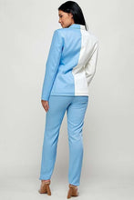 Blue/Ivory Two Tone Color Solid Blazer Pants Set