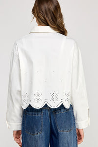 White Eyelet Hem Cotton Jacket