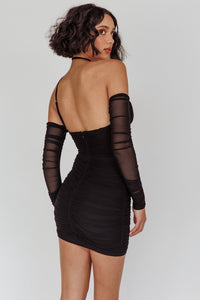 Black One Strap Mesh Mini Dress
