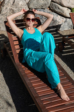 Turquoise Cotton Slub Lounging Wide Pant