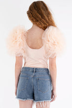 Taupe Solid Exaggerated Bodysuit W Mesh Ruffle Sleeves