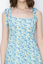 Blue Multi Self Tie shoulder Floral Print Tiered Midi Dress
