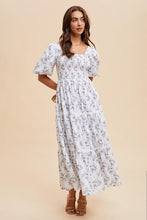 Off White Cotton Floral Smocked Maxi