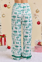 Hunter Green Christmas Print Pajama Set With Satin Bow