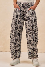 Grey/Black Rose Printed Twill Barrel Pants