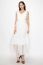 White Sleeveless Rhythmic Appliqued Tulle Midi Dress