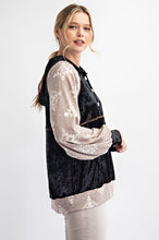 Black/Taupe Plus Size Velvet Tribal Contrast Hoodie