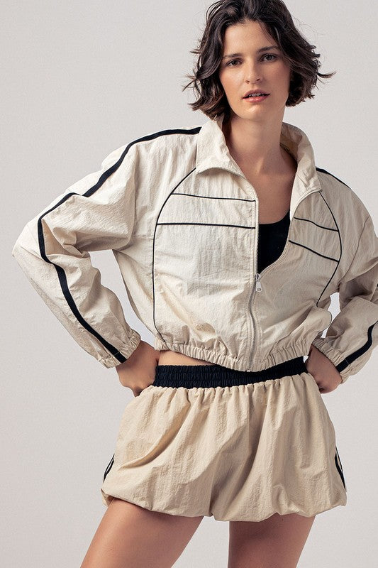 Cream Retro Sport Cropped Track Jacket