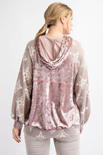 Mauve/Taupe Plus Size Velvet Tribal Contrast Hoodie