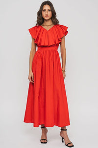 Tomato Red Arrive Late Cocktail Maxi Dress