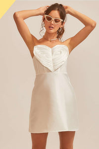 Off White Heart With Mesh Top Mini Dress