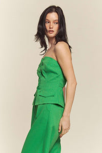 Kelly Green Linen Tube Button Down Vest With Pants Set