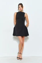 Black Metal Accent Side-pleat Sculpted Mini Dress